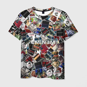 Мужская футболка 3D с принтом Дискография EMINEM в Екатеринбурге, 100% полиэфир | прямой крой, круглый вырез горловины, длина до линии бедер | Тематика изображения на принте: discography | rap | альбом | обложка | паттрен | рэп | рэпер | эминем