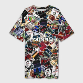 Платье-футболка 3D с принтом Дискография EMINEM в Екатеринбурге,  |  | discography | rap | альбом | обложка | паттрен | рэп | рэпер | эминем