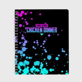 Тетрадь с принтом Chicken Dinner в Екатеринбурге, 100% бумага | 48 листов, плотность листов — 60 г/м2, плотность картонной обложки — 250 г/м2. Листы скреплены сбоку удобной пружинной спиралью. Уголки страниц и обложки скругленные. Цвет линий — светло-серый
 | asia | battle | chicken | dinner | duo | epic | guide | lucky | map | miramar | mobile | mortal | pro | royale | solo | winner | битва | лут | пабг | пубг | стрим | топ