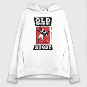 Женское худи Oversize хлопок с принтом Old School Rugby в Екатеринбурге, френч-терри — 70% хлопок, 30% полиэстер. Мягкий теплый начес внутри —100% хлопок | боковые карманы, эластичные манжеты и нижняя кромка, капюшон на магнитной кнопке | rugby | регби | спорт | футбол