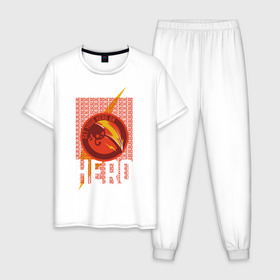 Мужская пижама хлопок с принтом HERO в Екатеринбурге, 100% хлопок | брюки и футболка прямого кроя, без карманов, на брюках мягкая резинка на поясе и по низу штанин
 | hero | vdpartat | время приключений | джейк