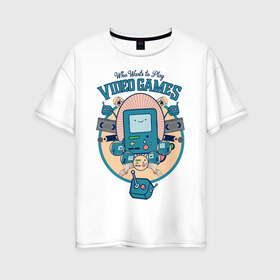 Женская футболка хлопок Oversize с принтом БиМО в Екатеринбурге, 100% хлопок | свободный крой, круглый ворот, спущенный рукав, длина до линии бедер
 | vdpartat | бимо | видеоигры | время приключений
