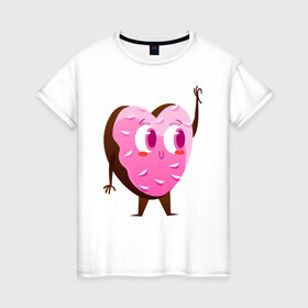 Женская футболка хлопок с принтом пончик в Екатеринбурге, 100% хлопок | прямой крой, круглый вырез горловины, длина до линии бедер, слегка спущенное плечо | 14 февраля | день святого  валентина | любовь | парные | подарок