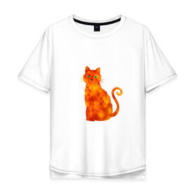 Мужская футболка хлопок Oversize с принтом Рыжий кот в Екатеринбурге, 100% хлопок | свободный крой, круглый ворот, “спинка” длиннее передней части | 