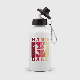 Бутылка спортивная с принтом Handball в Екатеринбурге, металл | емкость — 500 мл, в комплекте две пластиковые крышки и карабин для крепления | hand ball | handball | play | игра | игра в ганбол | игра с мячом | мяч | руки | футбол