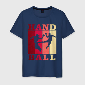 Мужская футболка хлопок с принтом Handball в Екатеринбурге, 100% хлопок | прямой крой, круглый вырез горловины, длина до линии бедер, слегка спущенное плечо. | hand ball | handball | play | игра | игра в ганбол | игра с мячом | мяч | руки | футбол