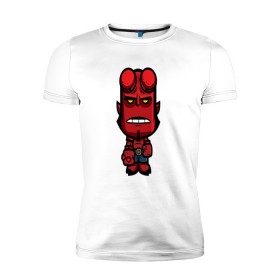 Мужская футболка премиум с принтом Хеллбой в Екатеринбурге, 92% хлопок, 8% лайкра | приталенный силуэт, круглый вырез ворота, длина до линии бедра, короткий рукав | ад | арт | демон | дьявол | комиксы | рисунок | стикер | хеллбой | человечки | чёрт