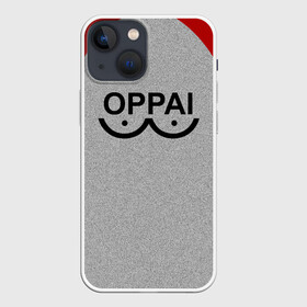Чехол для iPhone 13 mini с принтом Оппай красно серый в Екатеринбурге,  |  | one punch man | onepunchman | oppai | saitama | ван панч мен | ванпанчмен | макото миядзаки | сайтама | человек один удар
