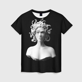 Женская футболка 3D с принтом Горгона с татуировками в Екатеринбурге, 100% полиэфир ( синтетическое хлопкоподобное полотно) | прямой крой, круглый вырез горловины, длина до линии бедер | античность | горгона | леди | медуза | скульптура | татуировки | фрик