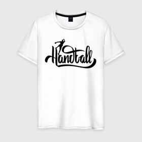 Мужская футболка хлопок с принтом Handball lettering в Екатеринбурге, 100% хлопок | прямой крой, круглый вырез горловины, длина до линии бедер, слегка спущенное плечо. | hand ball | handball | play | игра | игра в ганбол | игра с мячом | мяч | руки | футбол