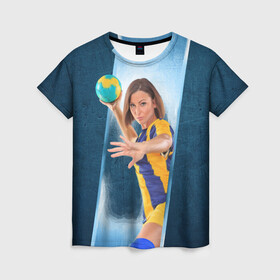 Женская футболка 3D с принтом Гандболистка в Екатеринбурге, 100% полиэфир ( синтетическое хлопкоподобное полотно) | прямой крой, круглый вырез горловины, длина до линии бедер | hand ball | handball | play | игра | игра в ганбол | игра с мячом | мяч | руки | футбол