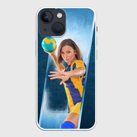 Чехол для iPhone 13 mini с принтом Гандболистка в Екатеринбурге,  |  | Тематика изображения на принте: hand ball | handball | play | игра | игра в ганбол | игра с мячом | мяч | руки | футбол