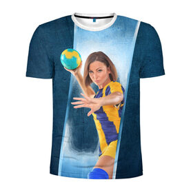 Мужская футболка 3D спортивная с принтом Гандболистка в Екатеринбурге, 100% полиэстер с улучшенными характеристиками | приталенный силуэт, круглая горловина, широкие плечи, сужается к линии бедра | hand ball | handball | play | игра | игра в ганбол | игра с мячом | мяч | руки | футбол