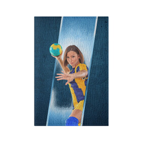 Обложка для паспорта матовая кожа с принтом Гандболистка в Екатеринбурге, натуральная матовая кожа | размер 19,3 х 13,7 см; прозрачные пластиковые крепления | Тематика изображения на принте: hand ball | handball | play | игра | игра в ганбол | игра с мячом | мяч | руки | футбол