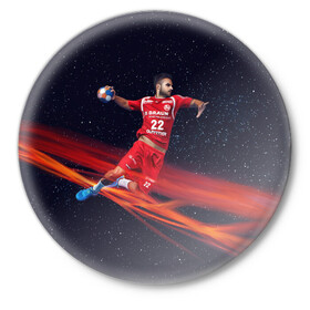 Значок с принтом Гандболист в Екатеринбурге,  металл | круглая форма, металлическая застежка в виде булавки | hand ball | handball | play | игра | игра в ганбол | игра с мячом | мяч | руки | футбол