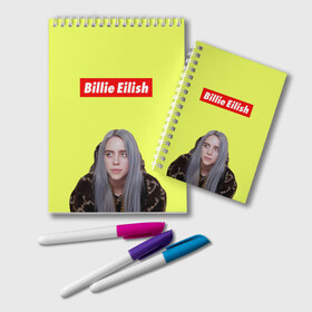 Блокнот с принтом BILLIE EILISH в Екатеринбурге, 100% бумага | 48 листов, плотность листов — 60 г/м2, плотность картонной обложки — 250 г/м2. Листы скреплены удобной пружинной спиралью. Цвет линий — светло-серый
 | Тематика изображения на принте: be | billie | billie eilish | blohsh | ghoul | билли | билли айлиш