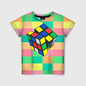 Детская футболка 3D с принтом Кубик Рубика в Екатеринбурге, 100% гипоаллергенный полиэфир | прямой крой, круглый вырез горловины, длина до линии бедер, чуть спущенное плечо, ткань немного тянется | Тематика изображения на принте: игра | интеллект | куб | кубик | рубик | ум