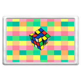 Магнит 45*70 с принтом Кубик Рубика в Екатеринбурге, Пластик | Размер: 78*52 мм; Размер печати: 70*45 | Тематика изображения на принте: игра | интеллект | куб | кубик | рубик | ум