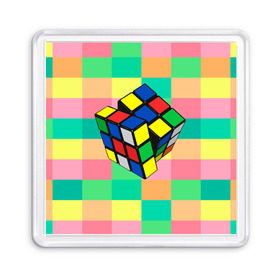 Магнит 55*55 с принтом Кубик Рубика в Екатеринбурге, Пластик | Размер: 65*65 мм; Размер печати: 55*55 мм | Тематика изображения на принте: игра | интеллект | куб | кубик | рубик | ум
