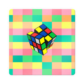 Магнит виниловый Квадрат с принтом Кубик Рубика в Екатеринбурге, полимерный материал с магнитным слоем | размер 9*9 см, закругленные углы | Тематика изображения на принте: игра | интеллект | куб | кубик | рубик | ум