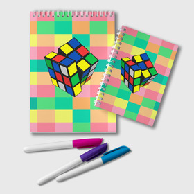 Блокнот с принтом Кубик Рубика в Екатеринбурге, 100% бумага | 48 листов, плотность листов — 60 г/м2, плотность картонной обложки — 250 г/м2. Листы скреплены удобной пружинной спиралью. Цвет линий — светло-серый
 | Тематика изображения на принте: игра | интеллект | куб | кубик | рубик | ум