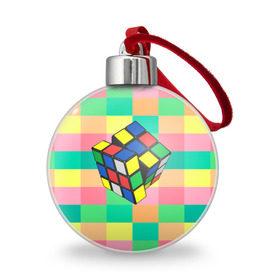 Ёлочный шар с принтом Кубик Рубика в Екатеринбурге, Пластик | Диаметр: 77 мм | Тематика изображения на принте: игра | интеллект | куб | кубик | рубик | ум
