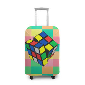 Чехол для чемодана 3D с принтом Кубик Рубика в Екатеринбурге, 86% полиэфир, 14% спандекс | двустороннее нанесение принта, прорези для ручек и колес | Тематика изображения на принте: игра | интеллект | куб | кубик | рубик | ум
