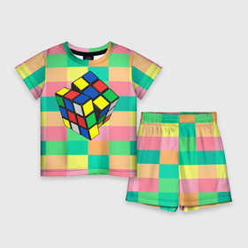 Детский костюм с шортами 3D с принтом Кубик Рубика в Екатеринбурге,  |  | игра | интеллект | куб | кубик | рубик | ум
