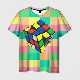 Мужская футболка 3D с принтом Кубик Рубика в Екатеринбурге, 100% полиэфир | прямой крой, круглый вырез горловины, длина до линии бедер | игра | интеллект | куб | кубик | рубик | ум