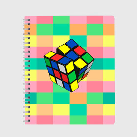 Тетрадь с принтом Кубик Рубика в Екатеринбурге, 100% бумага | 48 листов, плотность листов — 60 г/м2, плотность картонной обложки — 250 г/м2. Листы скреплены сбоку удобной пружинной спиралью. Уголки страниц и обложки скругленные. Цвет линий — светло-серый
 | игра | интеллект | куб | кубик | рубик | ум