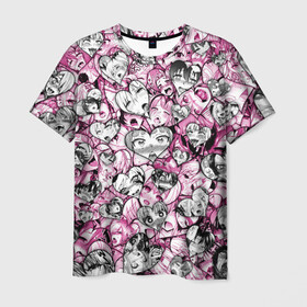 Мужская футболка 3D с принтом Ahegao валентинки в Екатеринбурге, 100% полиэфир | прямой крой, круглый вырез горловины, длина до линии бедер | 14 февраля | ahegao | anime | manga | аниме | ахегао | день святого валентина | любовь | манга | паттерн | розовый | сердечки | сердце