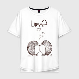 Мужская футболка хлопок Oversize с принтом Love в Екатеринбурге, 100% хлопок | свободный крой, круглый ворот, “спинка” длиннее передней части | 14 февраля | 23 февраля | 8 марта | в тебя | влюблен | девушке | день влюбленных | день святого валентина | для любимых | др | еж | ежи | ежик | жене | купидон | любимая | любимый | люблю | любовь | мужу | парню