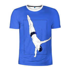 Мужская футболка 3D спортивная с принтом Dive в Екатеринбурге, 100% полиэстер с улучшенными характеристиками | приталенный силуэт, круглая горловина, широкие плечи, сужается к линии бедра | cliff diving | dive | diving | swimming | плавание | прыжки в воду | спорт
