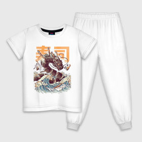Детская пижама хлопок с принтом Суши-зила, Китайский дракон в Екатеринбурге, 100% хлопок |  брюки и футболка прямого кроя, без карманов, на брюках мягкая резинка на поясе и по низу штанин
 | Тематика изображения на принте: 