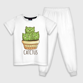 Детская пижама хлопок с принтом Кактус Котики в Екатеринбурге, 100% хлопок |  брюки и футболка прямого кроя, без карманов, на брюках мягкая резинка на поясе и по низу штанин
 | Тематика изображения на принте: cacti | cactus | cat | kitty | plants | кактус | кот | котики | кошка | растения | цветы