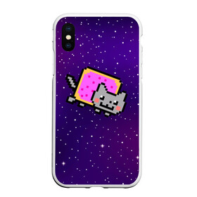 Чехол для iPhone XS Max матовый с принтом Nyan Cat в Екатеринбурге, Силикон | Область печати: задняя сторона чехла, без боковых панелей | Тематика изображения на принте: cat | meme | nyan cat | space | youtube | животное | звезды | интернет | космос | кошка | мем | прикол | радуга | юмор | ютуб