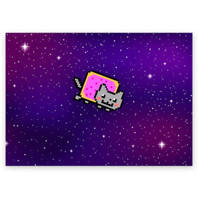 Поздравительная открытка с принтом Nyan Cat в Екатеринбурге, 100% бумага | плотность бумаги 280 г/м2, матовая, на обратной стороне линовка и место для марки
 | cat | meme | nyan cat | space | youtube | животное | звезды | интернет | космос | кошка | мем | прикол | радуга | юмор | ютуб