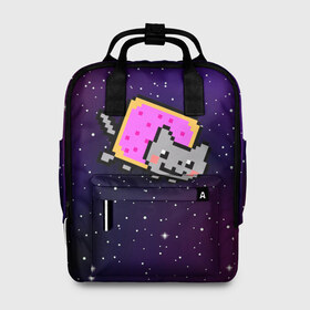 Женский рюкзак 3D с принтом Nyan Cat в Екатеринбурге, 100% полиэстер | лямки с регулируемой длиной, сверху ручки, чтобы рюкзак нести как сумку. Основное отделение закрывается на молнию, как и внешний карман. Внутри два дополнительных кармана, один из которых закрывается на молнию. По бокам два дополнительных кармашка, куда поместится маленькая бутылочка
 | Тематика изображения на принте: cat | meme | nyan cat | space | youtube | животное | звезды | интернет | космос | кошка | мем | прикол | радуга | юмор | ютуб