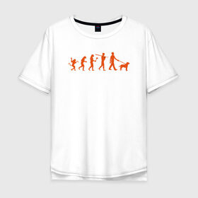 Мужская футболка хлопок Oversize с принтом Эволюция любителей собак в Екатеринбурге, 100% хлопок | свободный крой, круглый ворот, “спинка” длиннее передней части | венец эволюции | с собакой | собака | собаки | человека | эволюция