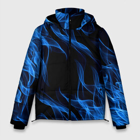 Мужская зимняя куртка 3D с принтом BLUE FIRE FLAME в Екатеринбурге, верх — 100% полиэстер; подкладка — 100% полиэстер; утеплитель — 100% полиэстер | длина ниже бедра, свободный силуэт Оверсайз. Есть воротник-стойка, отстегивающийся капюшон и ветрозащитная планка. 

Боковые карманы с листочкой на кнопках и внутренний карман на молнии. | Тематика изображения на принте: bright | fire | flame | heat | light | wildfire | искры | огненный | огонь | пламя | пожар