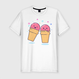 Мужская футболка хлопок Slim с принтом Мороженки в Екатеринбурге, 92% хлопок, 8% лайкра | приталенный силуэт, круглый вырез ворота, длина до линии бедра, короткий рукав | мороженка мороженки пара вкусняшка любовь отн