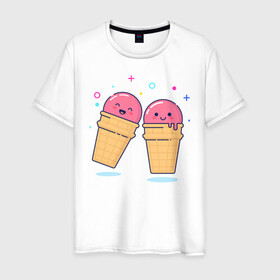 Мужская футболка хлопок с принтом Мороженки в Екатеринбурге, 100% хлопок | прямой крой, круглый вырез горловины, длина до линии бедер, слегка спущенное плечо. | мороженка мороженки пара вкусняшка любовь отн