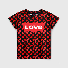 Детская футболка 3D с принтом Love в Екатеринбурге, 100% гипоаллергенный полиэфир | прямой крой, круглый вырез горловины, длина до линии бедер, чуть спущенное плечо, ткань немного тянется | 14 | day | february | heart | levi | levis | saint | strauss | valentines | валентина | день | левис | ливай | ливайс | любовь | святого | сердце | февраля | штраусс