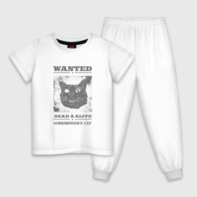 Детская пижама хлопок с принтом schrodingers cat в Екатеринбурге, 100% хлопок |  брюки и футболка прямого кроя, без карманов, на брюках мягкая резинка на поясе и по низу штанин
 | cat | dead | schrodingers cat | wanted | кот | кот шредингера | котик | котэ | розыск