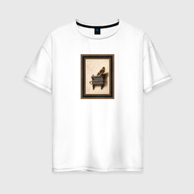 Женская футболка хлопок Oversize с принтом The Goldfinch в Екатеринбурге, 100% хлопок | свободный крой, круглый ворот, спущенный рукав, длина до линии бедер
 | the goldfinch | акварель | арт | голландский | животные | искусство | карел | картина | минимализм | рисунок | стиль | фабрициус | художник | щегол