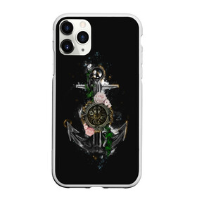 Чехол для iPhone 11 Pro Max матовый с принтом якорь с компасом и цветами в Екатеринбурге, Силикон |  | компас | моряк | розы | темный принт | цветы | якорь