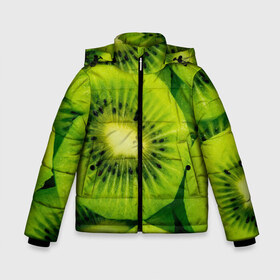 Зимняя куртка для мальчиков 3D с принтом Зеленый киви в Екатеринбурге, ткань верха — 100% полиэстер; подклад — 100% полиэстер, утеплитель — 100% полиэстер | длина ниже бедра, удлиненная спинка, воротник стойка и отстегивающийся капюшон. Есть боковые карманы с листочкой на кнопках, утяжки по низу изделия и внутренний карман на молнии. 

Предусмотрены светоотражающий принт на спинке, радужный светоотражающий элемент на пуллере молнии и на резинке для утяжки | Тематика изображения на принте: детская | детскую | для девочек | для девочки | для мальчиков | желто зеленый | женская | зеленая | зеленую | зеленый | киви | купить | мужская | принт | размер | с принтом | с фруктами | спортивная