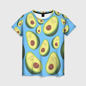 Женская футболка 3D с принтом Авокадо паттерн в Екатеринбурге, 100% полиэфир ( синтетическое хлопкоподобное полотно) | прямой крой, круглый вырез горловины, длина до линии бедер | avocado | vegan | vegetarian | авокадо | веган | вегетарианство