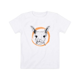Детская футболка хлопок с принтом Животное в Екатеринбурге, 100% хлопок | круглый вырез горловины, полуприлегающий силуэт, длина до линии бедер | альпака | голова | животное | лама | лиса | урод | чб | эмоция