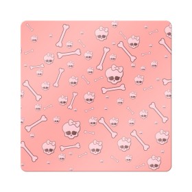 Магнит виниловый Квадрат с принтом Cute bones в Екатеринбурге, полимерный материал с магнитным слоем | размер 9*9 см, закругленные углы | Тематика изображения на принте: bone | pink | pink skull | skeleton | skull | кости | розовый | череп
